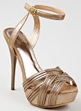Qupid DAZZLING-19 Metallic Pleated Strappy Platform High Heel Stiletto Ankle Strap Sandal Shoe
