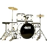 White Drum Set Full Size Adult Complete with Cymbals Stands Stick & Stool