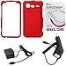 GTMax Red Rubber Hard Snap On Plastic Protector Cover Case + Clear LCD Screen Protector + Black Car Charger + Home Charger for Verizon HTC 6350 DROID INCREDIBLE 2 Android Phone