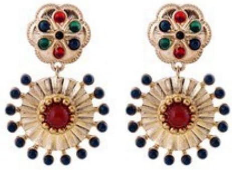 Brushed Gold Tone Beaded Round Dangle Statement Fashion Earrings