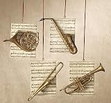 3 Musical Instrument Saxophone & Sheet Music Christmas Ornament
