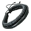 Thick Black Leather and Wrapped Cord Bracelet