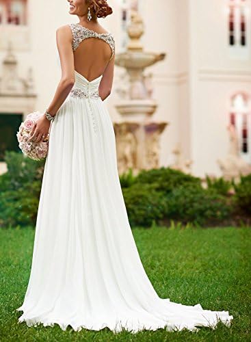 Uprom V Neck Shoulder Straps Soft Ruching Chiffon Wedding Gown (2, White)