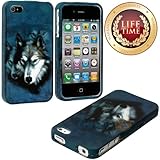 myLife (TM) Blue Faded Wolves Series (2 Piece Snap On) Hardshell Plates Case for the iPhone 4/4S (4G) 4th Generation Touch Phone (Clip Fitted Front and Back Solid Cover Case + Rubberized Tough Armor Skin + Lifetime Warranty + Sealed Inside myLife Authorized Packaging) 
