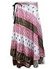 Womans Sari Wrap Skirt Two Layer Pink Floral Printed Long Vintage Silk Sarong Skirts