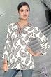 Cream soft crepe jaquard fabric kurti with mirror work neckline