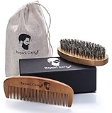 Beard Brush & beard Comb Kit - Handmade Organic Solid Wood, No Snag & Anti Static, 100% Natural Boar Bristle Soft Pocket hair Brush and Comb - for Head Hair, Men Beard & Mustache by Repsol Care