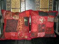 2 Aqua Maroon Sequin Sari Toss Pillow Cushion Covers From India Free Shipping