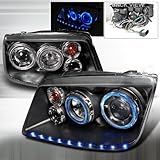 1999-2004 Volkswagen Jetta Led Stripe Dual Halo Projector Headlights Black