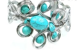 Improving Lifestyles Fashion Cuff open wire design with Turq. color beads Adjustable