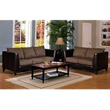 2pc Contemporary Brown Microfiber and Leatherette Sofa Loveseat Set by visiondecor Furniture