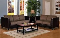 2pc Contemporary Brown Microfiber & Leatherette Sofa Loveseat Set
