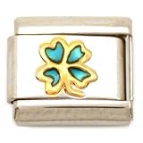 Enamel Four Leaf Clover Italian Charm Stainless Steel 9mm