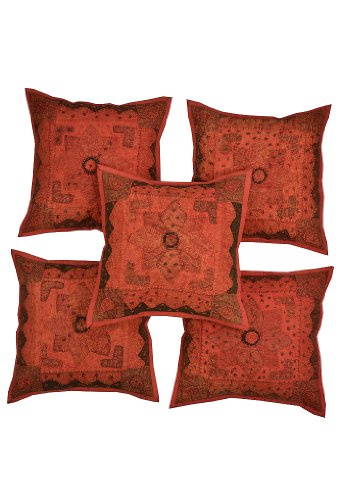 Imagen principal de Cojín de algodón indio cubre con Patch y tamaño del bordado Jogi trabajo de 16 x 16 pulgadas Juego de 5 piezas
