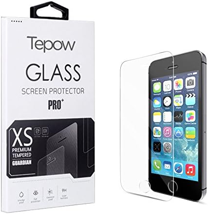 Tepow Anti-scratch Bubble Free HD Clarity 2.5D Rounded Edges 9H Hardness Tempered Glass Screen Protector for iPhone 5 and iPhone 5S SE