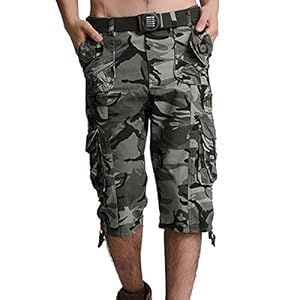 Aubig Army Military Style Work Cargo Combat Jeans Mens Camo Camouflage Trousers Shorts Pants Asian Size L