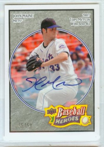 John Maine Autograph 2008 Upper Deck Baseball Heroes Card #17 & #/50 Signed / New York Mets