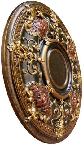 Toucan City LED Flashlight and Fine Art Deco 28-1/8 in. Shady Impression, Bronze, Gold, Copper, Polyurethane Hand Painted Ceiling Medallion CCMF-035-2