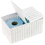 WHITE RATTAN AND CHROME SQUARE LOO ROLL CADDY