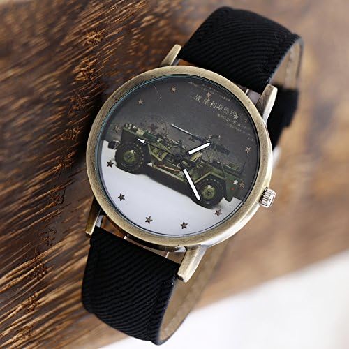 Nollimet Vintage Tank Quartz Jean Metal Classic Round Dial Fashion Wrist Watch Black