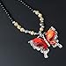 Less Like Butterfly Red Gem Crystal Charm Pendant Long Bead Sweater Long Statement Necklace