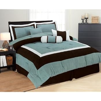 Set A Shopping Price Drop Alert For 7pc Soft Micro Suede Comforter Set Bedding-in-a-bag, Aqua Blue - King