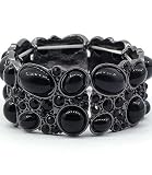 Metal Casting Black Natural Stone Stretch Bangle Fashion Bracelet