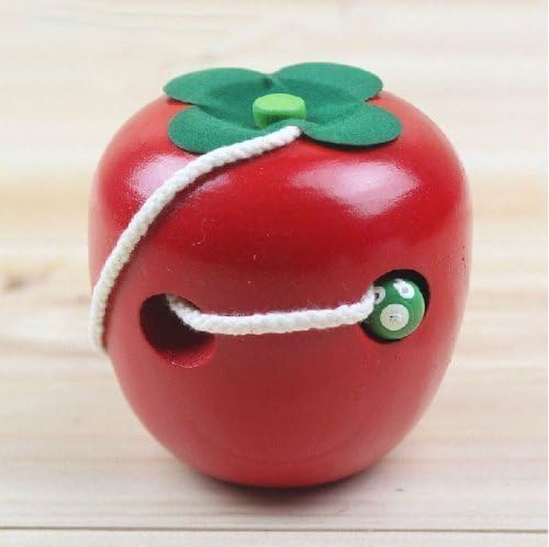 Telam Early Childhood Educational Toys Wooden Toys Large Worms Eat Apples Threading Toys Hand-eye Coordination by sewetw