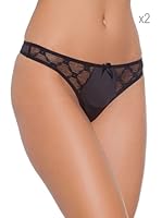 Selene Pack x 2 Tangas Microfibra y Encaje Brigitte (Negro)