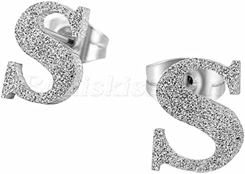 Unisex Matte Stainless Steel Alphabet Initial Letter Charm Studs Earrrings A-Z