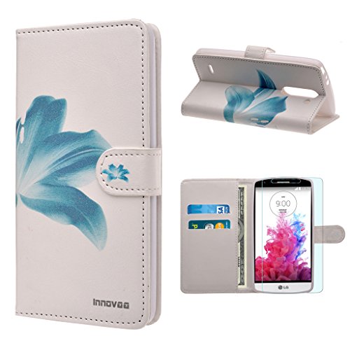 LG G3 Stylus / D690 Case, INNOVAA Premium Leather Wallet Case with STAND Flip Cover (NOT Compatible with LG G3) W/ Free Screen Protector & Stylus Pen - Teal Flower