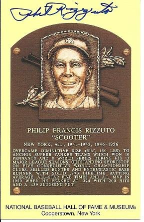 Phil Rizzuto Autographed New York Yankees Hall of Fame 3x5 inch Postcard