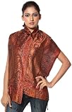 Black and Orange Reversible Jamawar Scarf with All-Over Woven Paisleys - Pure Silk