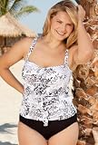 Penbrooke® White Dew Drops Plus Size Center Ruffle Tankini - Plus Size Swimsuit Plus Size Swimsuits