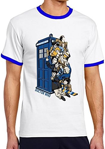 MULTY Men's Doctor Who Tardis Police Phone Box Cartoon Contrast Color Tee Shirt RoyalBlue Medium