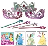 Princess Party Favor Pack - 36 Pc (12 Tiaras, 12 Mini Star Wands, 12 Princess Disney Tattoos)