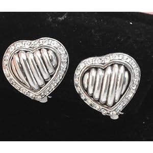 Buy Trendy Designer Style Silver Finished Heart Studs with Austrian Crystals by Clip On Earrings Stylephyle