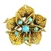 Jewelry : 18K Gold Vintage Turquoise Flower Brooch, circa 1950s