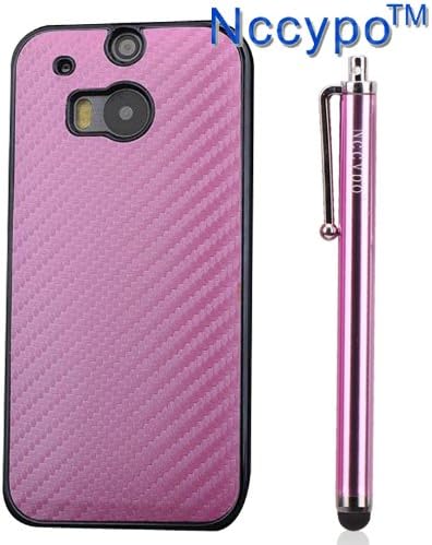 HTC M8 Case, Nccypo Ultra-thin Carbon Fiber Back Case Cover with Stylus for HTC M8/ONE 2(Pink)