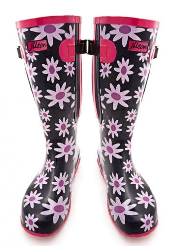 Super Wide Fit Pink Daisy Wellies Size 8