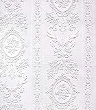 Victorian Roses Medallion Stripe Textured Paintable Wallpaper
