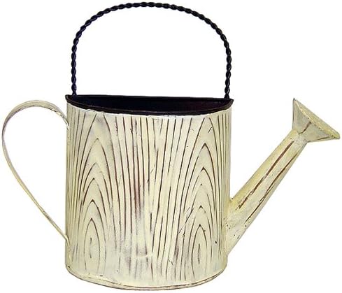 White-washed Metal Watering Can Wall Pocket Planter