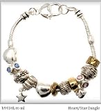 Pandora Style Bracelets Heart/Star Dangle B9434L TT/ML