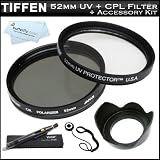 Tiffen 52mm Circular Polarizer Filter (CPL) + Tiffen 52mm UV Protection Filter For Nikon D5100, D5000, D3100, D3000, D7000, D3X, D3S, D700, D300S, D90 Digital SLR Camera That Use Nikon 52mm Threaded Lenses + 52mm Lens Hood + Lens Cap Keeper + Lens Pen ++