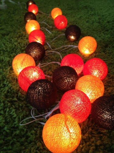 Orange Brown Cotton Ball Patio Party String Lights (20/set)
