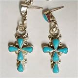 Cross Sterling Silver Earrings with Inlay Turquoise
