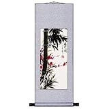 EXP Handmade Bamboo & Plum Blossom Scroll Wall Art Painting