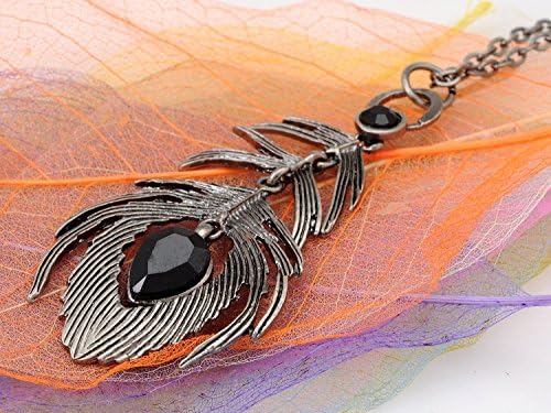Cool Abstract Metallic Silver Tone Feather Peacock Fall Costume Pendant Necklace