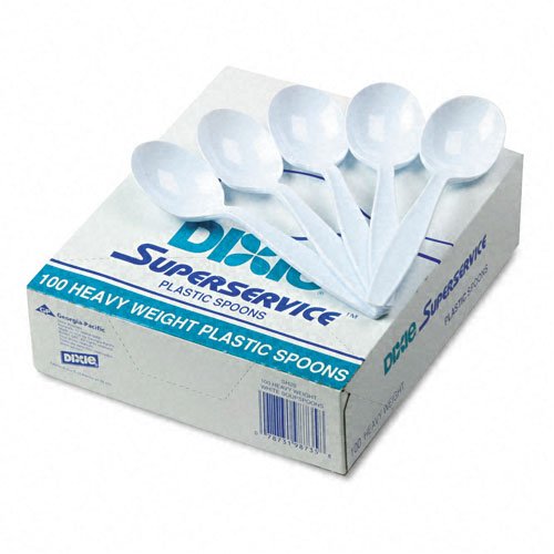 Dixie Food Plastic Tableware, Heavyweight Soup Spoons, White, 100/Box