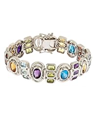 18K White Gold Over Sterling Silver Multi-Gemstone Bracelet 7.5"